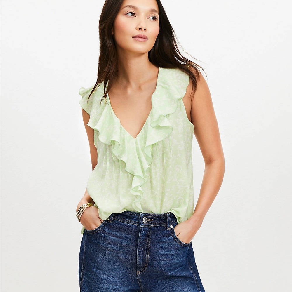 LOFT Light Green Ruffled Blouse (NWT)